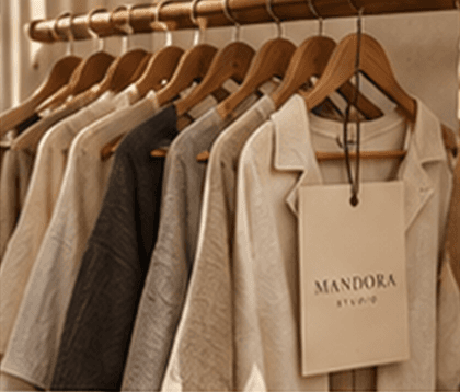 Portant de vêtements en lin et coton aux tons naturels